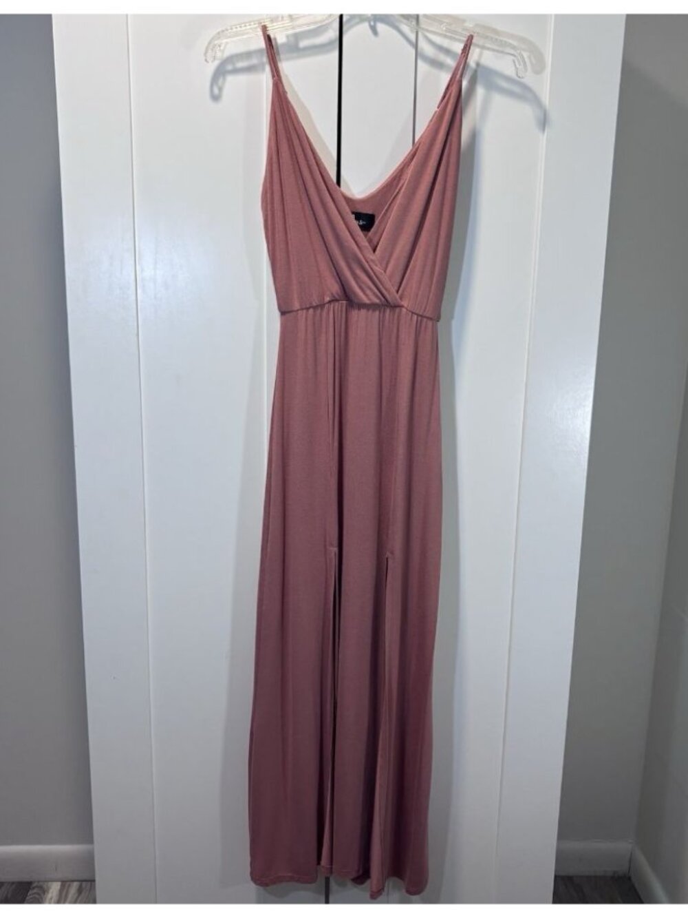 Lulus Dusty Rose Mauve Pink Double Slit Plunging V-Neck Maxi Dress Women’s XS